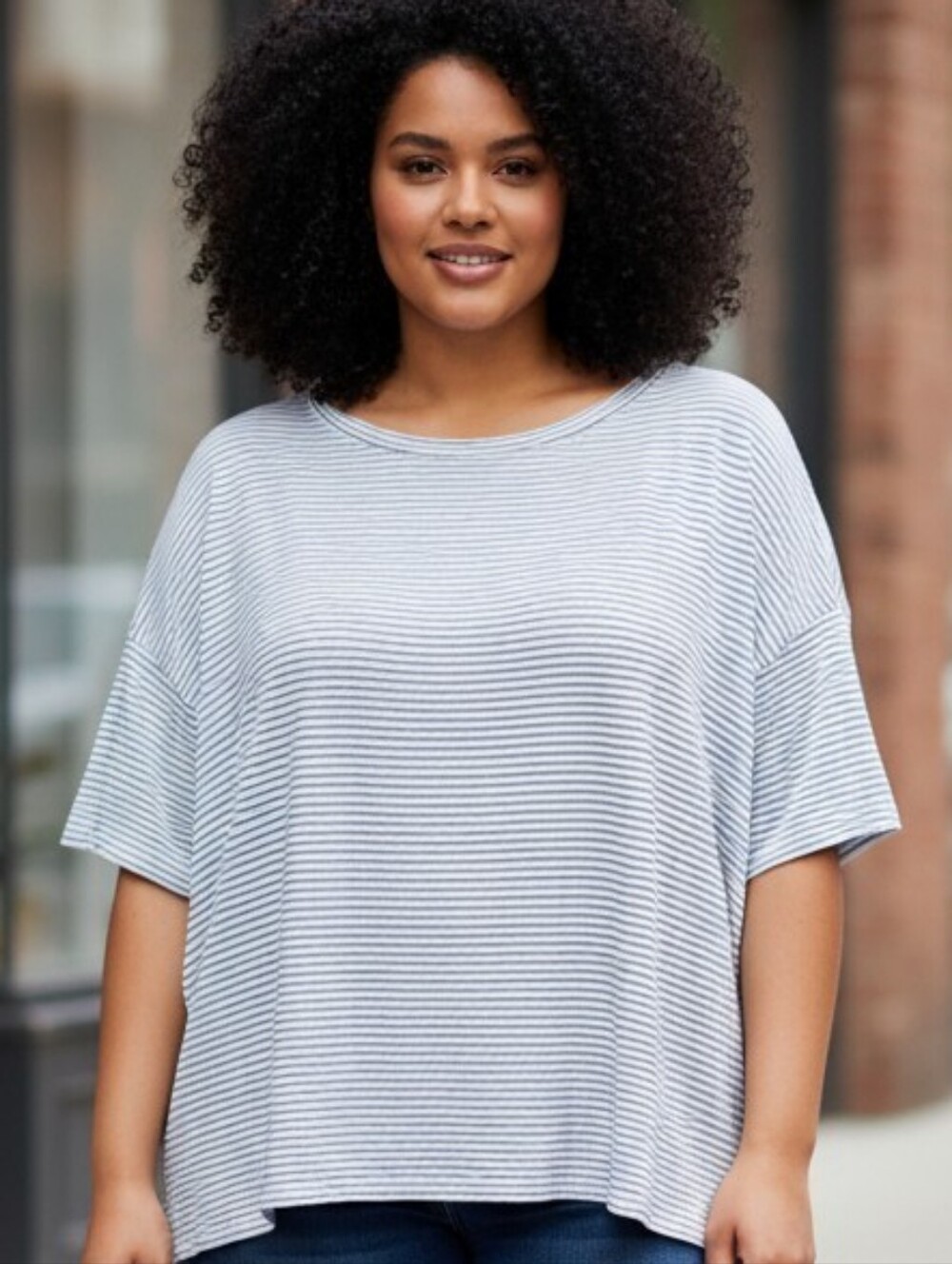 Old Navy Black and White Striped Women's Relaxed Tee with Short Sleeves